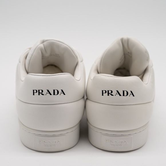 size 40eu 10 US Prada Triangle Logo Padded Sneakers White Leather Triangle - Picture 5 of 15